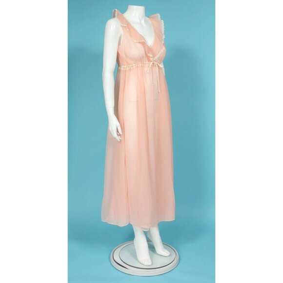 Vintage RO-VEL Peignoir Robe Nightgown Negligee Front Tie Sleeveless size M /743 - Picture 5 of 6